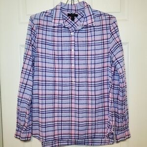 J. Crew Pink and Blue Plaid Blouse